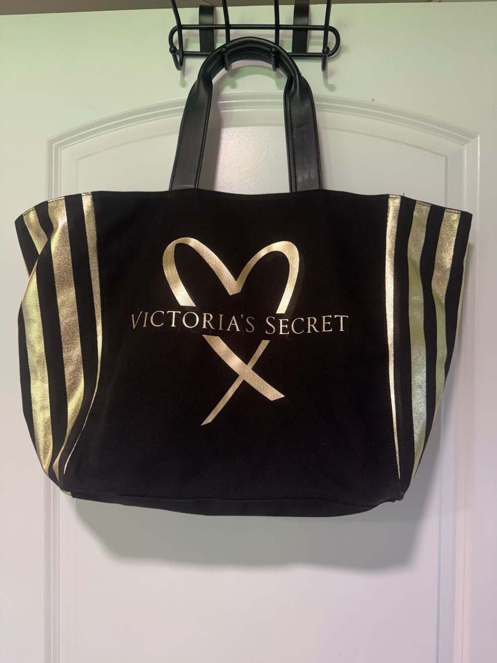 Y2K Victoria’s Secret Black Gold Logo Tote Bag Glam Travel Shopper Large